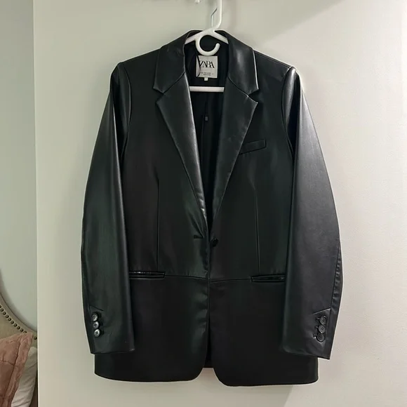 zara faux leather blazer size small - Picture 1 of 5